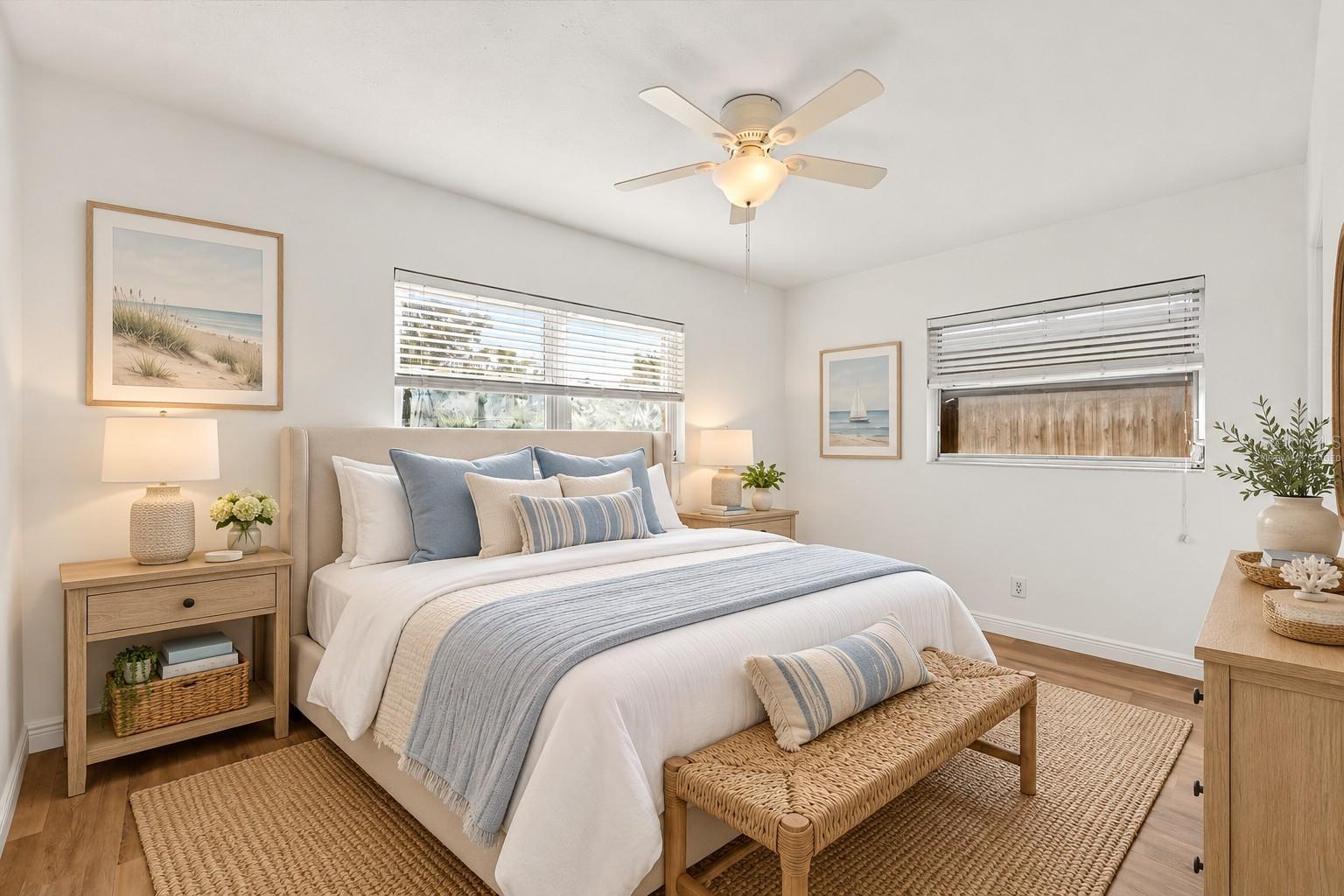 Virtually staged primary bedroom