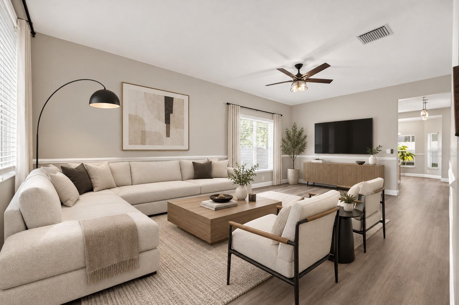 Virtually Staged Front Living Room