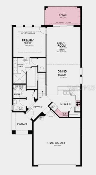 1st Floor Plan- Additional Highlights Include: tray ceiling pkg, shower in place of tub/shower combo at bath two, 8' interior doors, outdoor kitchen rough-in, interior door at primary bath, pre-plumb for future laundry tub, and laundry pkg.