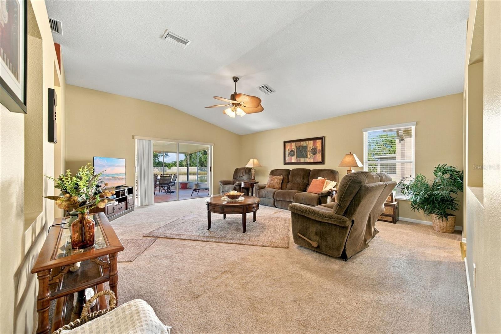 Family Room overlooking lanai and pond