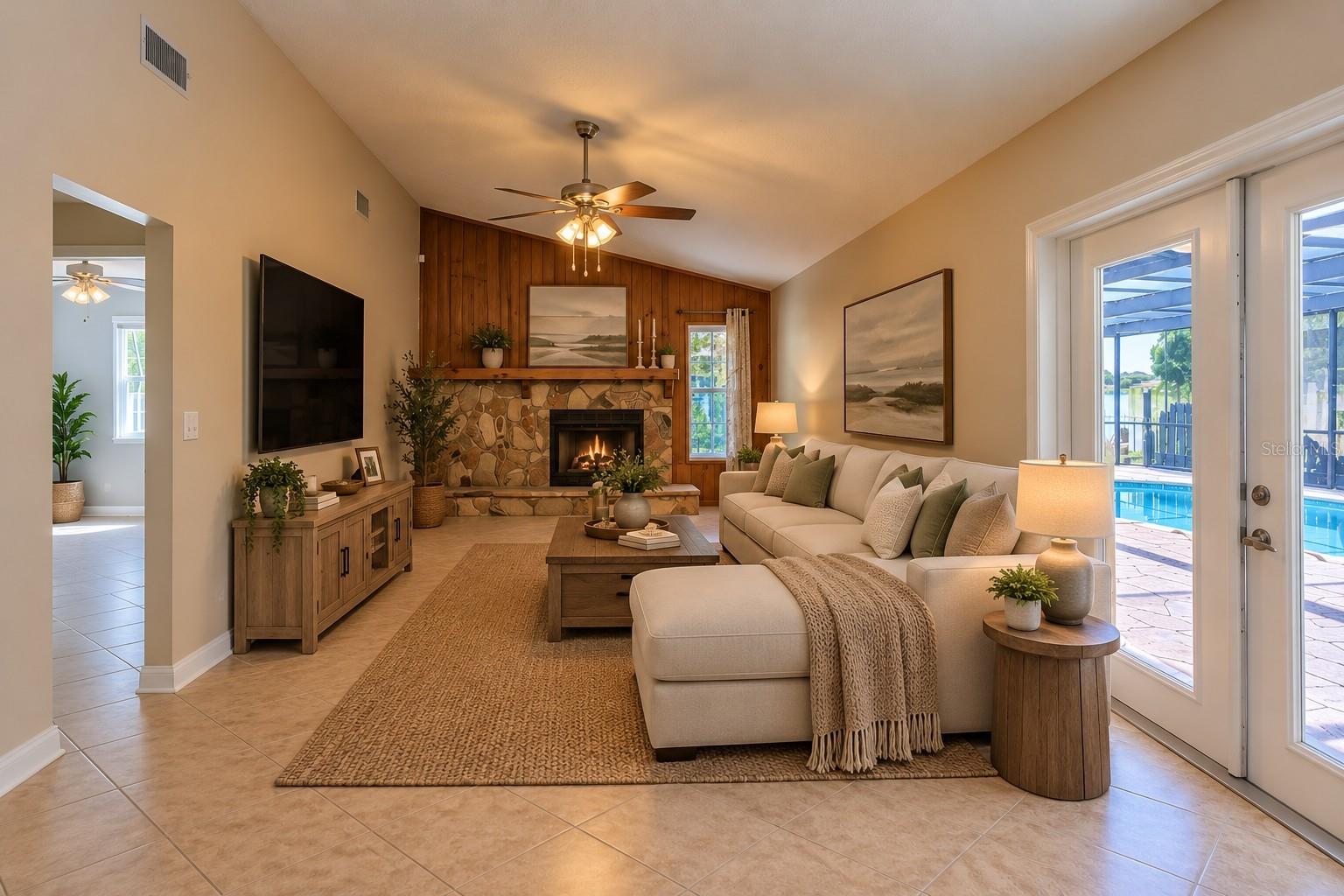 VS Family Room with cozy Wood Burning fireplace