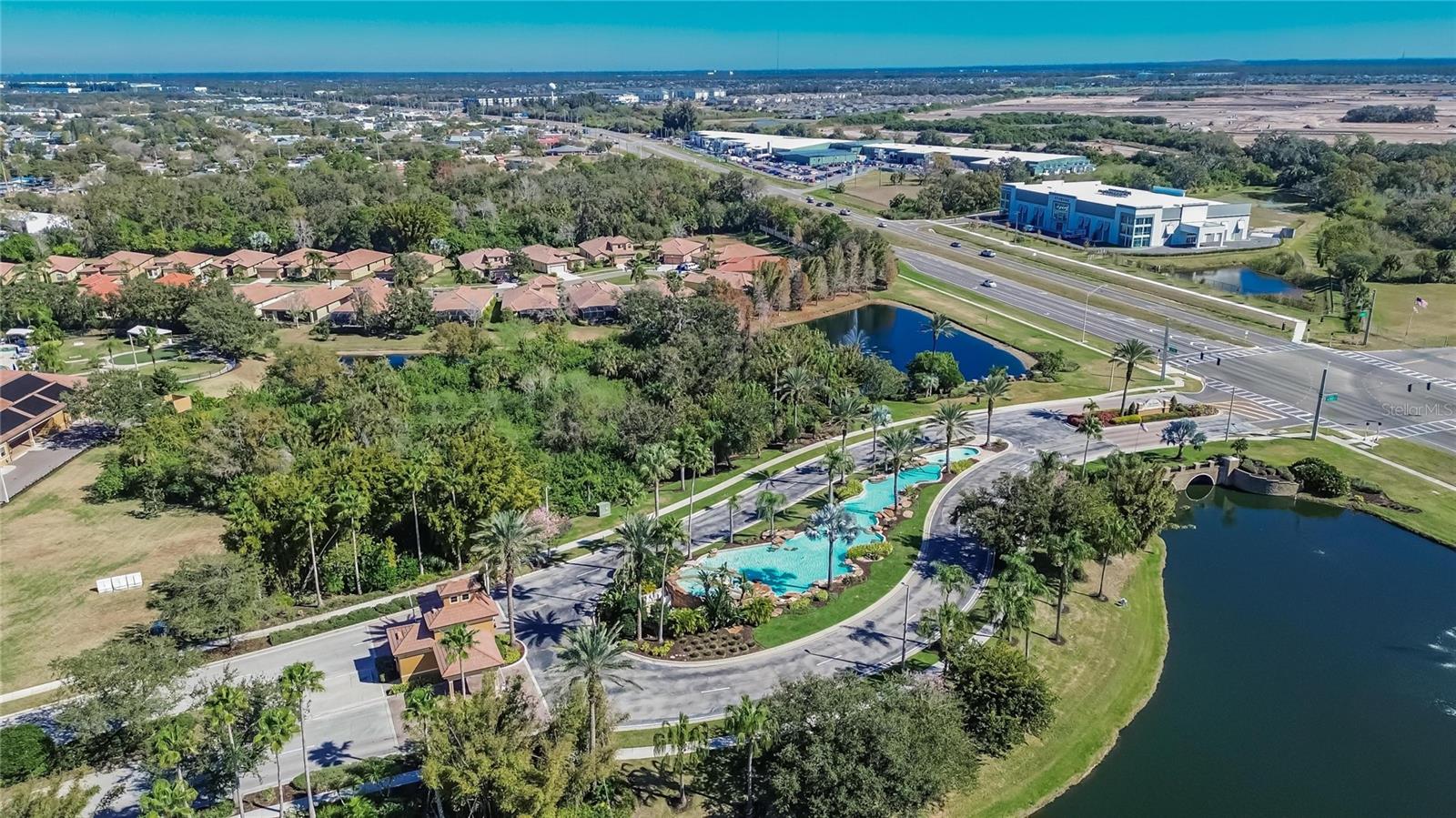 Aerial view of entrance to community
