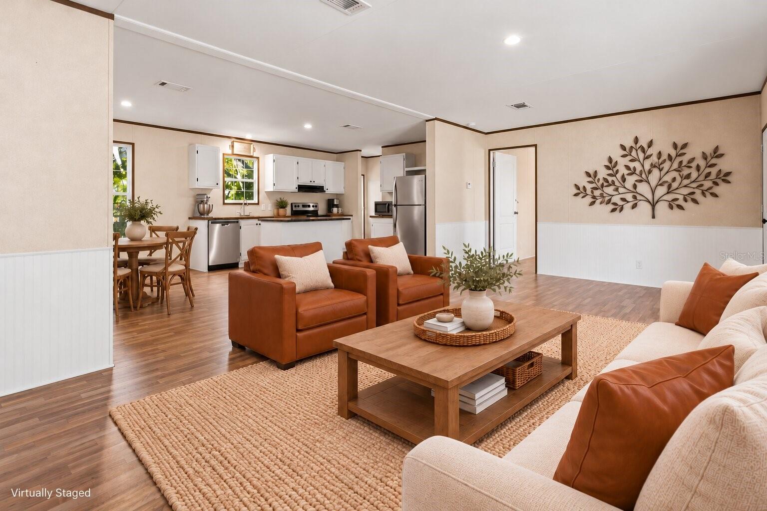 Virutally Staged - Living Room, Dining Room and Kitchen