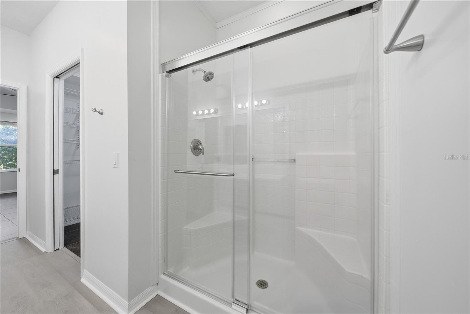 Stand up shower with brand new glass shower door