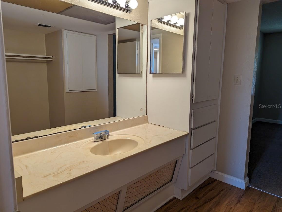 Vanity area with built in storage