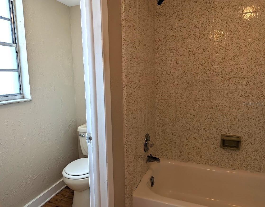 Tub shower and water closet area