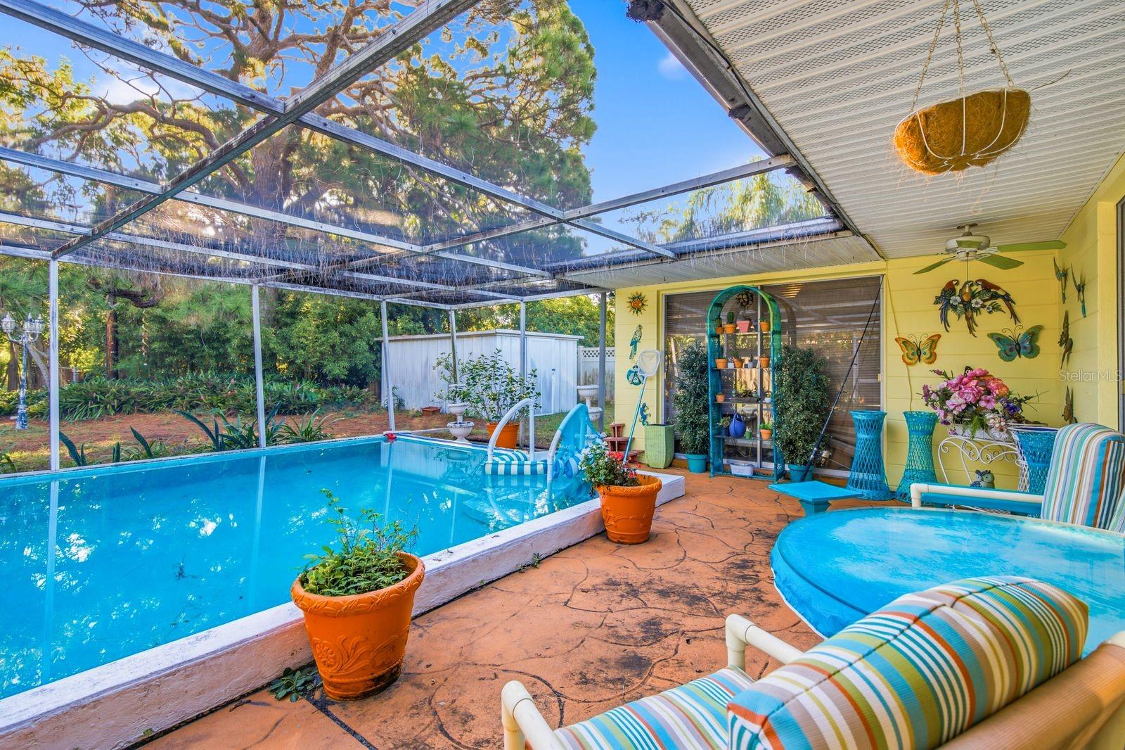 pool patio & enclosure- Sliders from primary room and living