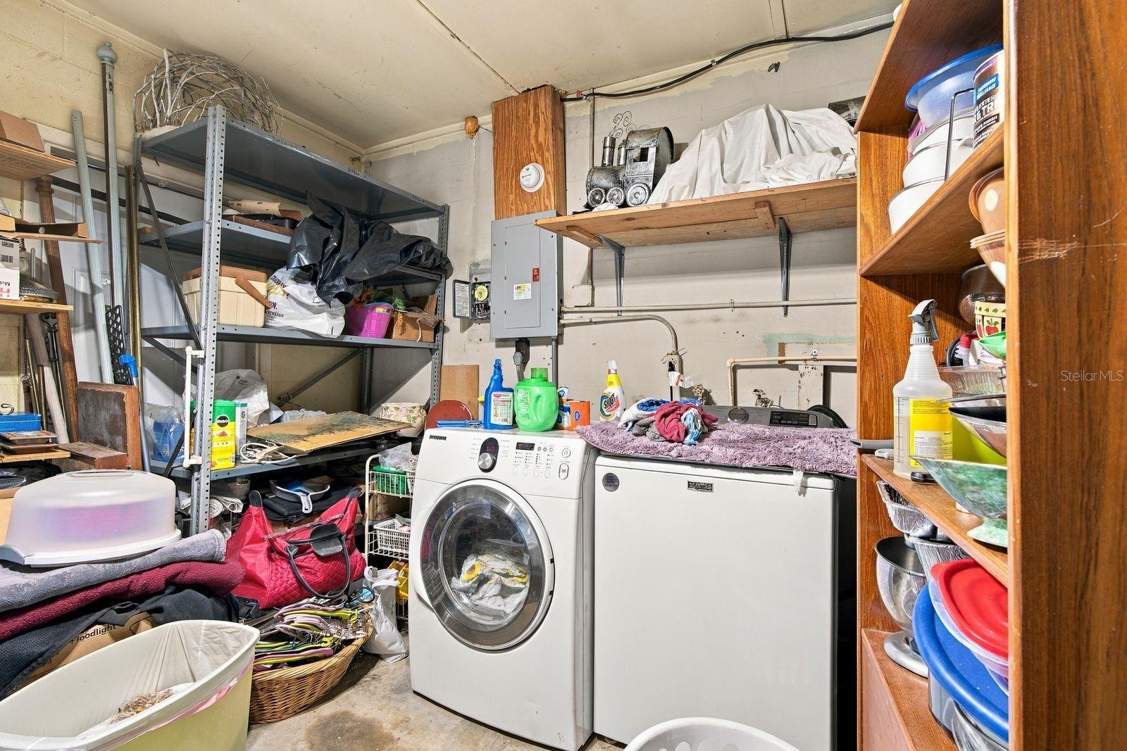 Laundry is located in the converted garage
