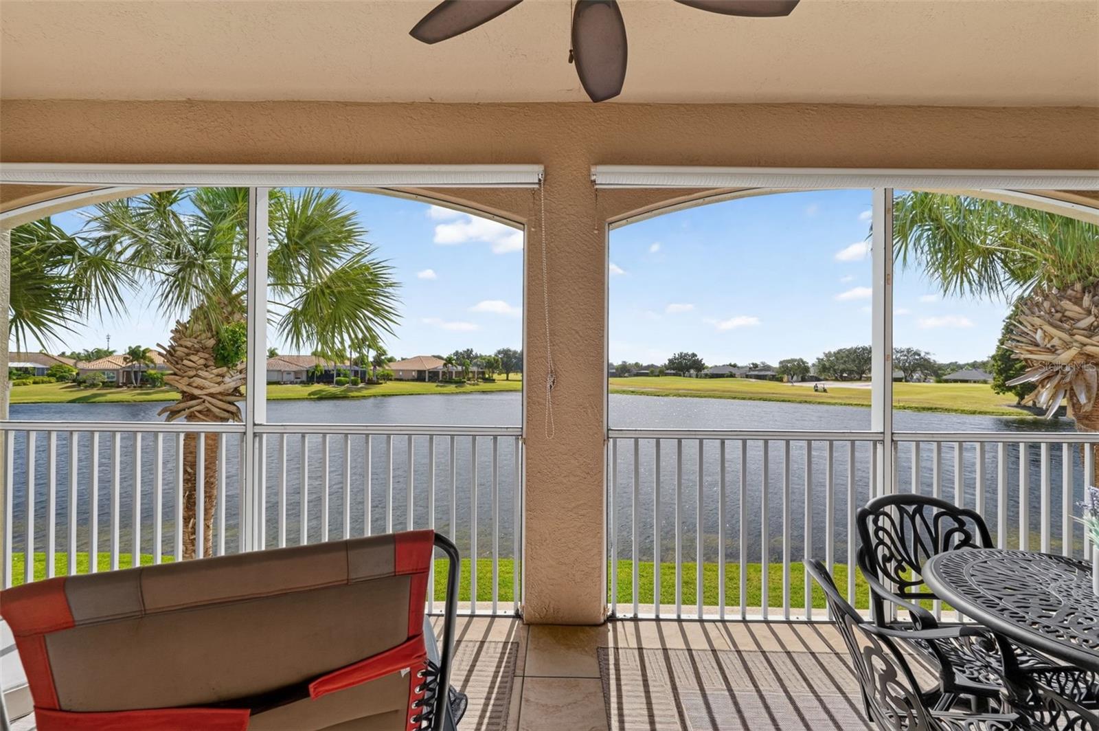 Screened balcony with water view