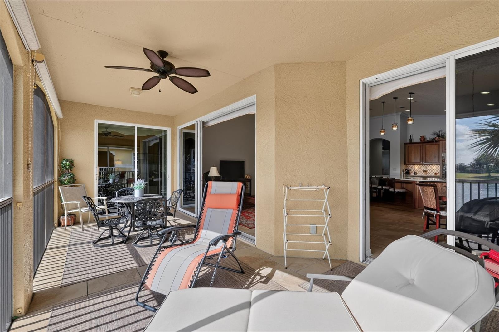 Screened balcony with water view