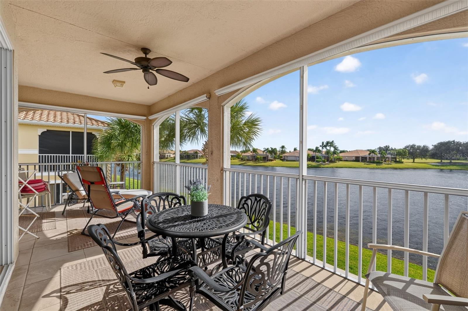 Screened balcony with water view Screened balcony with water view