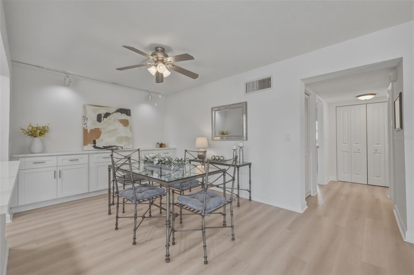 Dining room with built-in server/storage cabinets