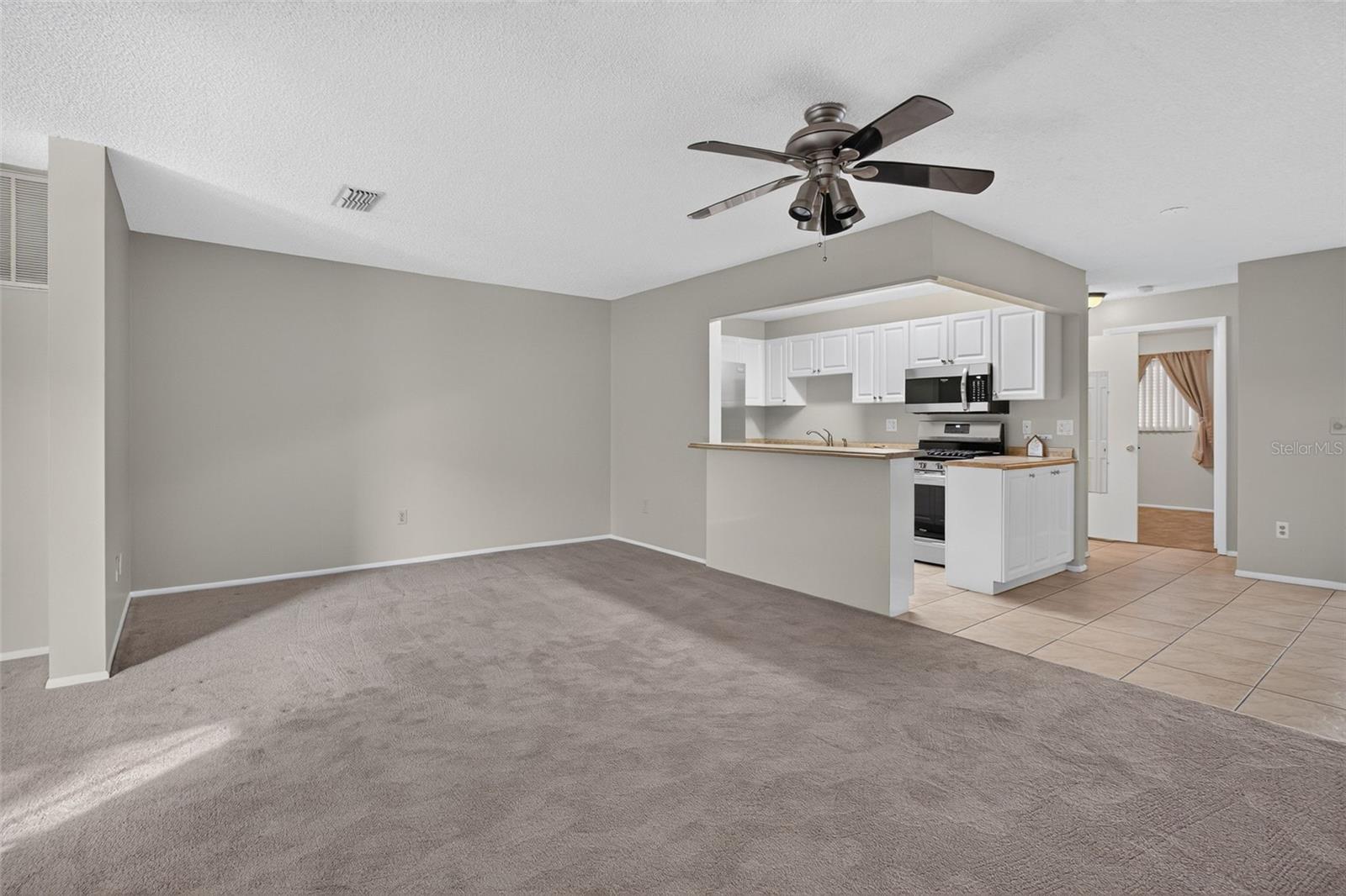 Open kitchen/dining/living