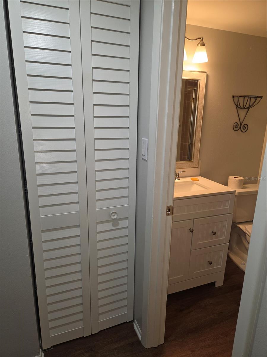 Linen closet outside guest bathroom