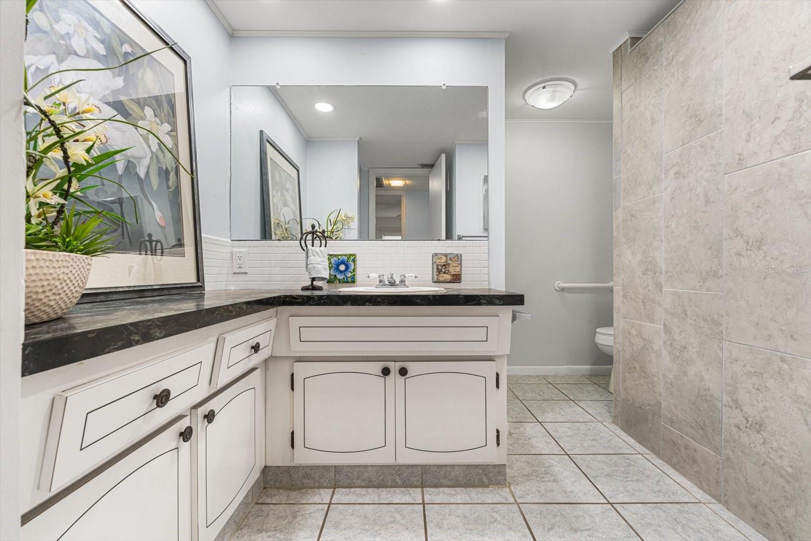The primary bathroom, also used for guests, is spacious!
