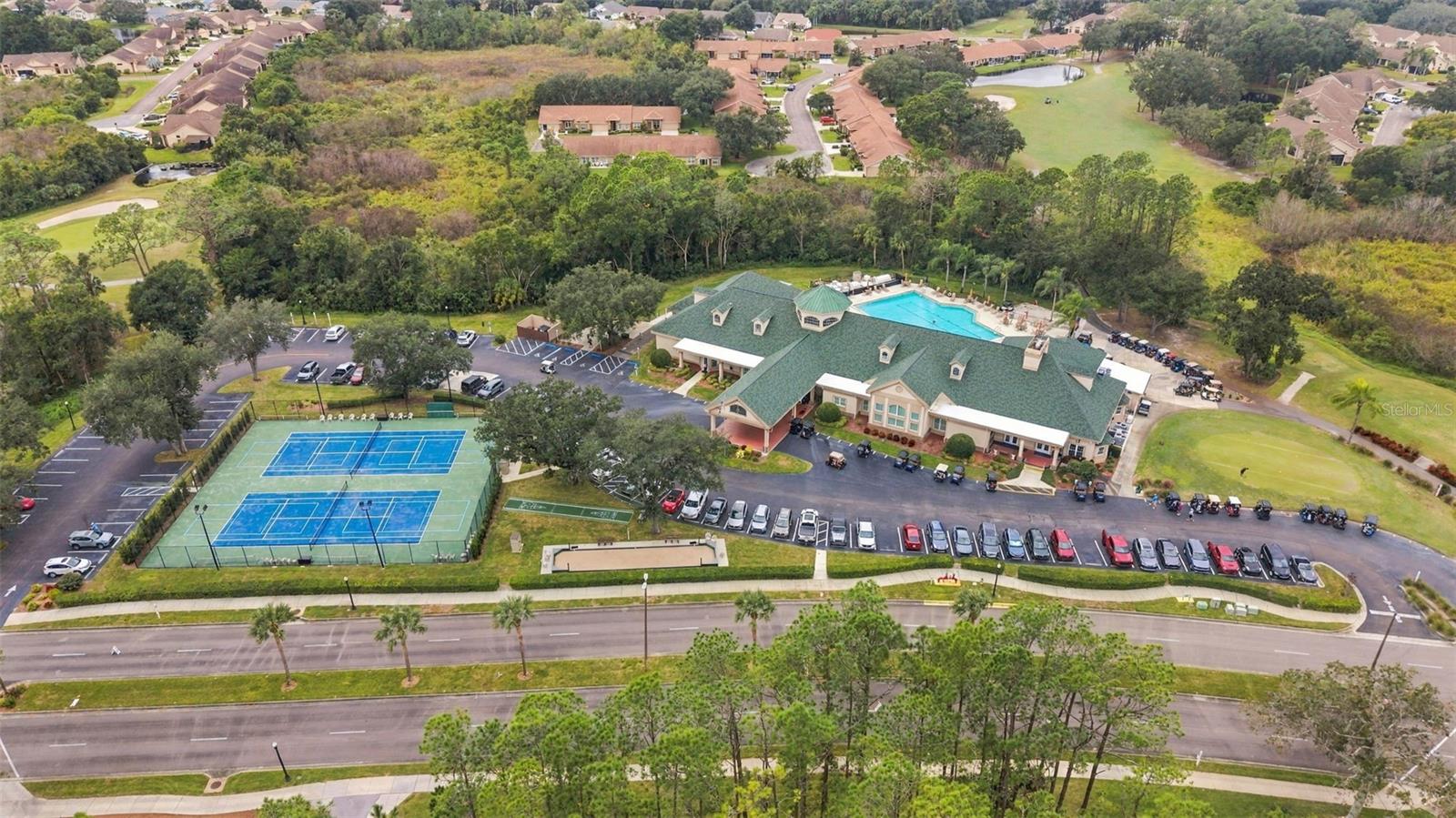 Aerial View of Clubhouse and !Tennis/Pickleball Courts