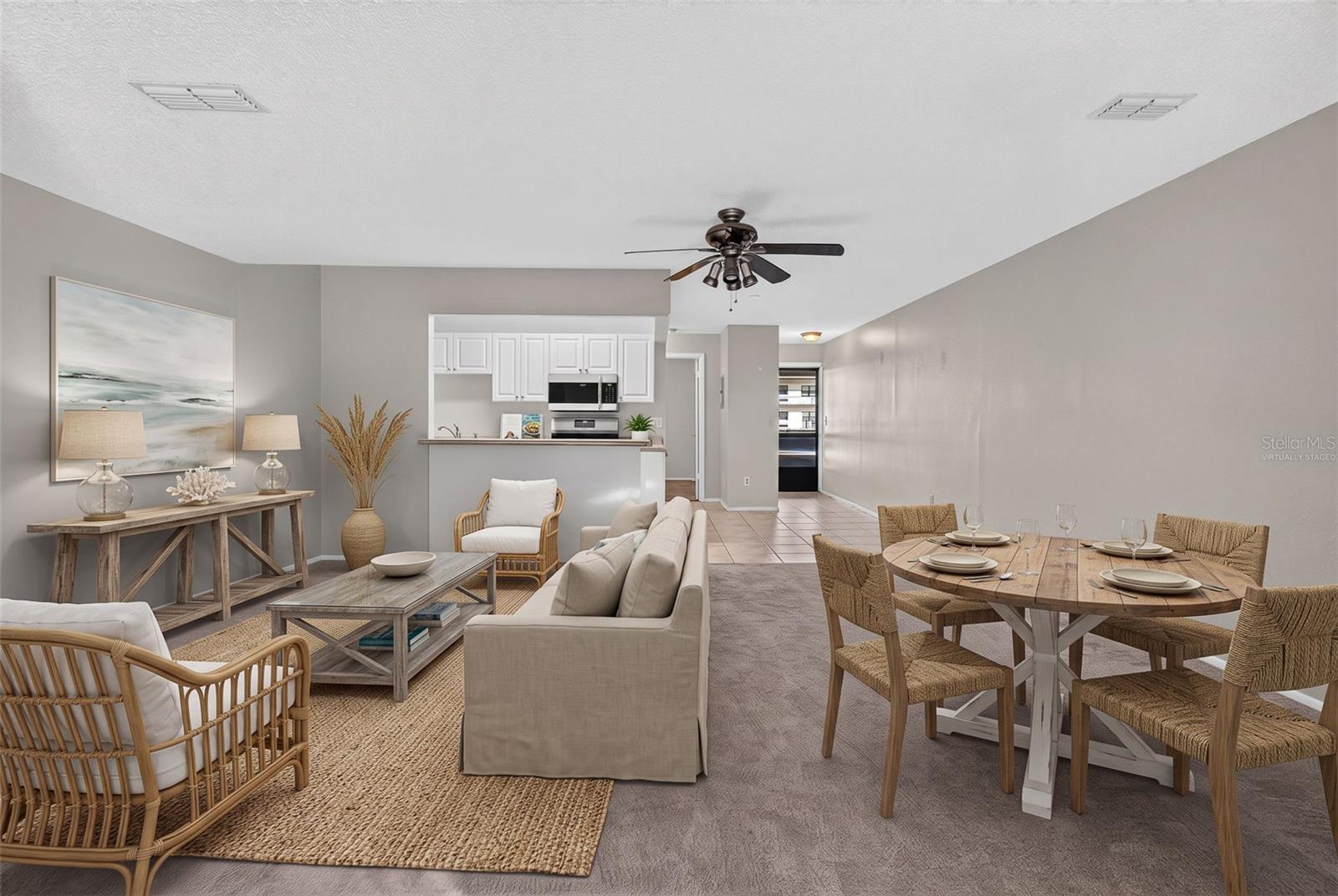 Virtually staged- Open Living/Dining/Kitchen