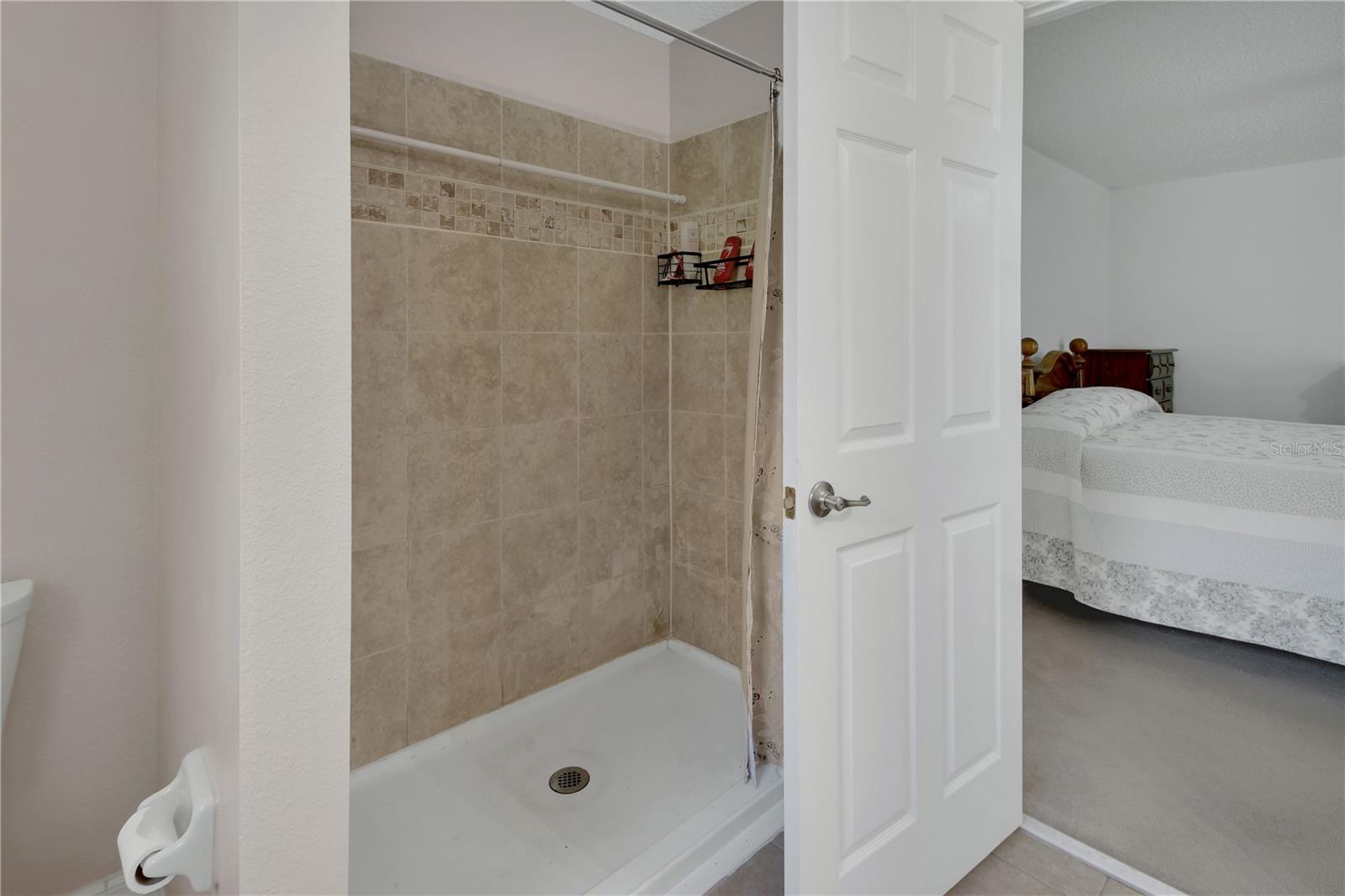 Walk-in tiled shower