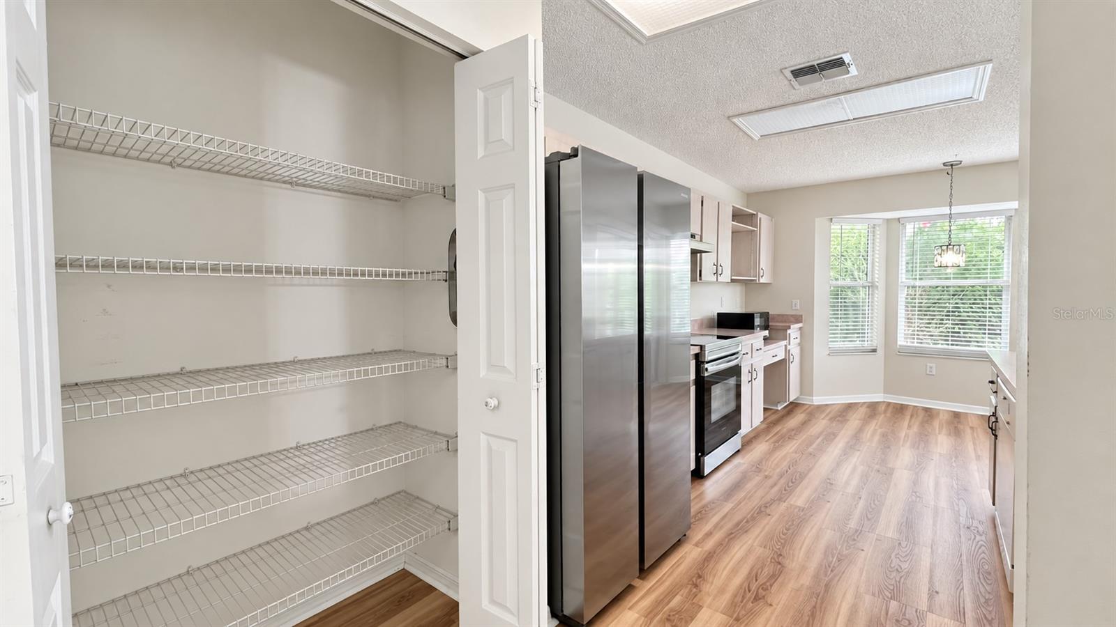 Spacious pantry in the large kitchen facing the enclosed lanai and backyard.