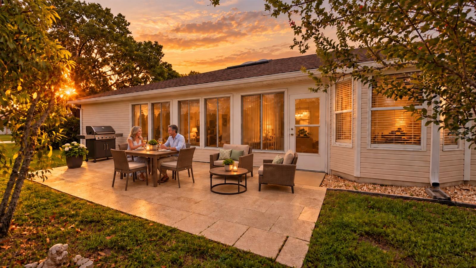 Private backyard for quiet evenings. Virtually staged.