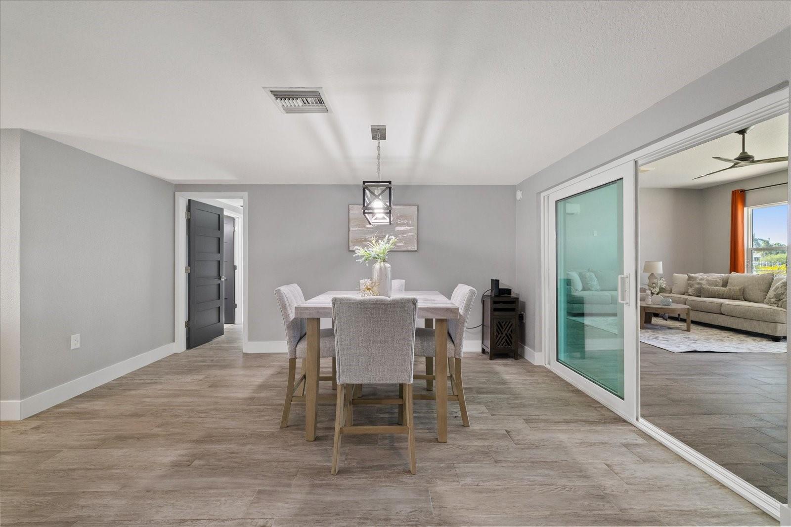 Dining area and sliders to family room