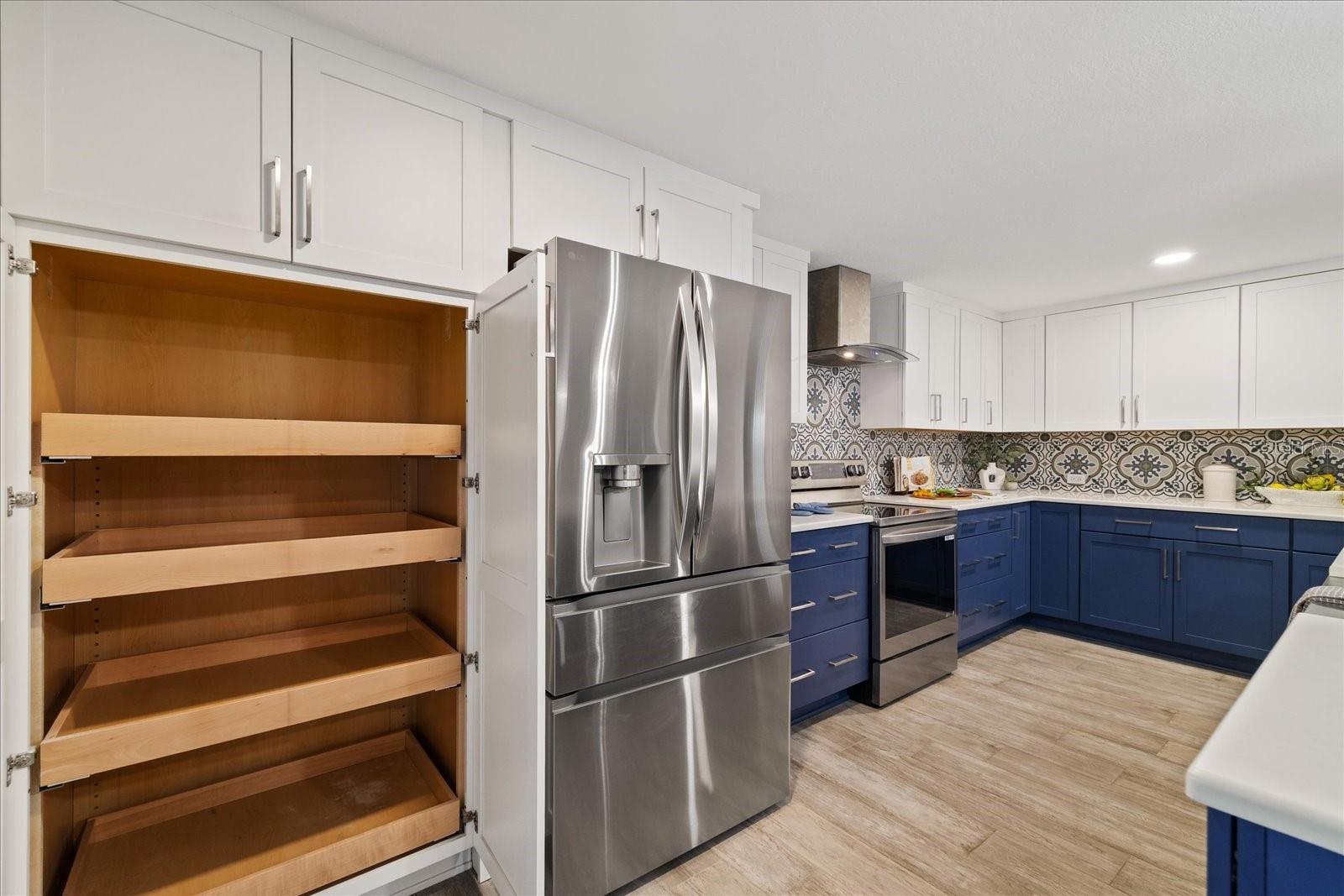Pantry with pull out shelves.