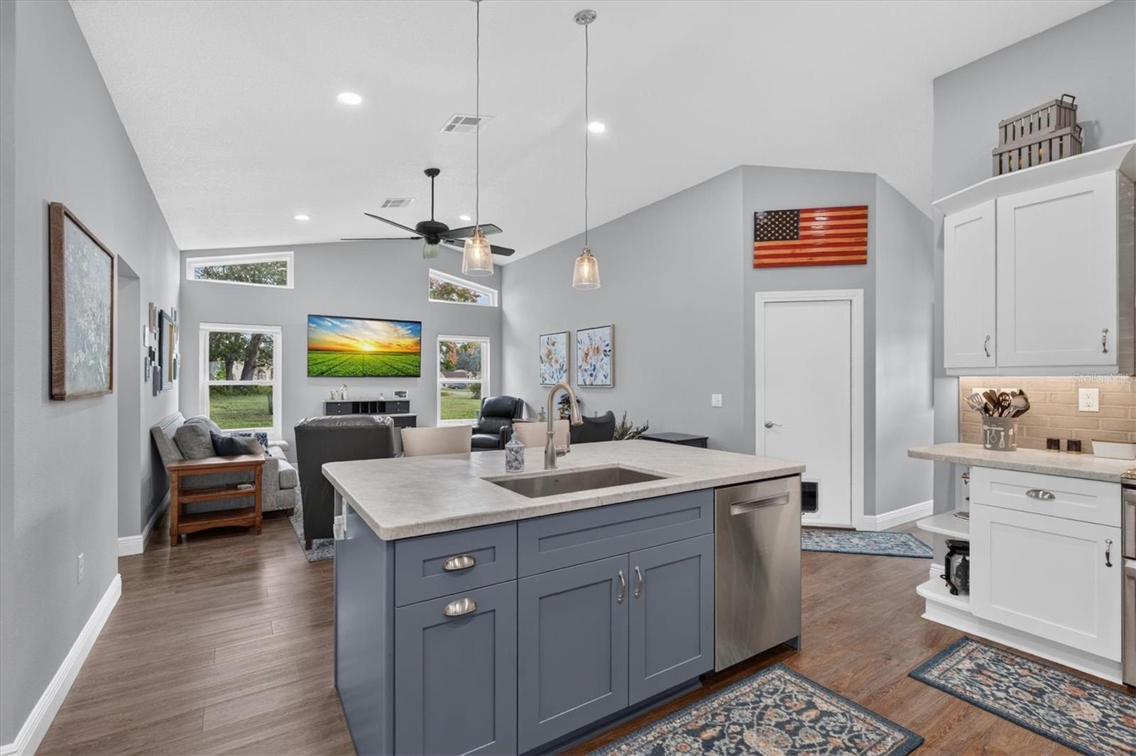 Kitchen over looks Family Room