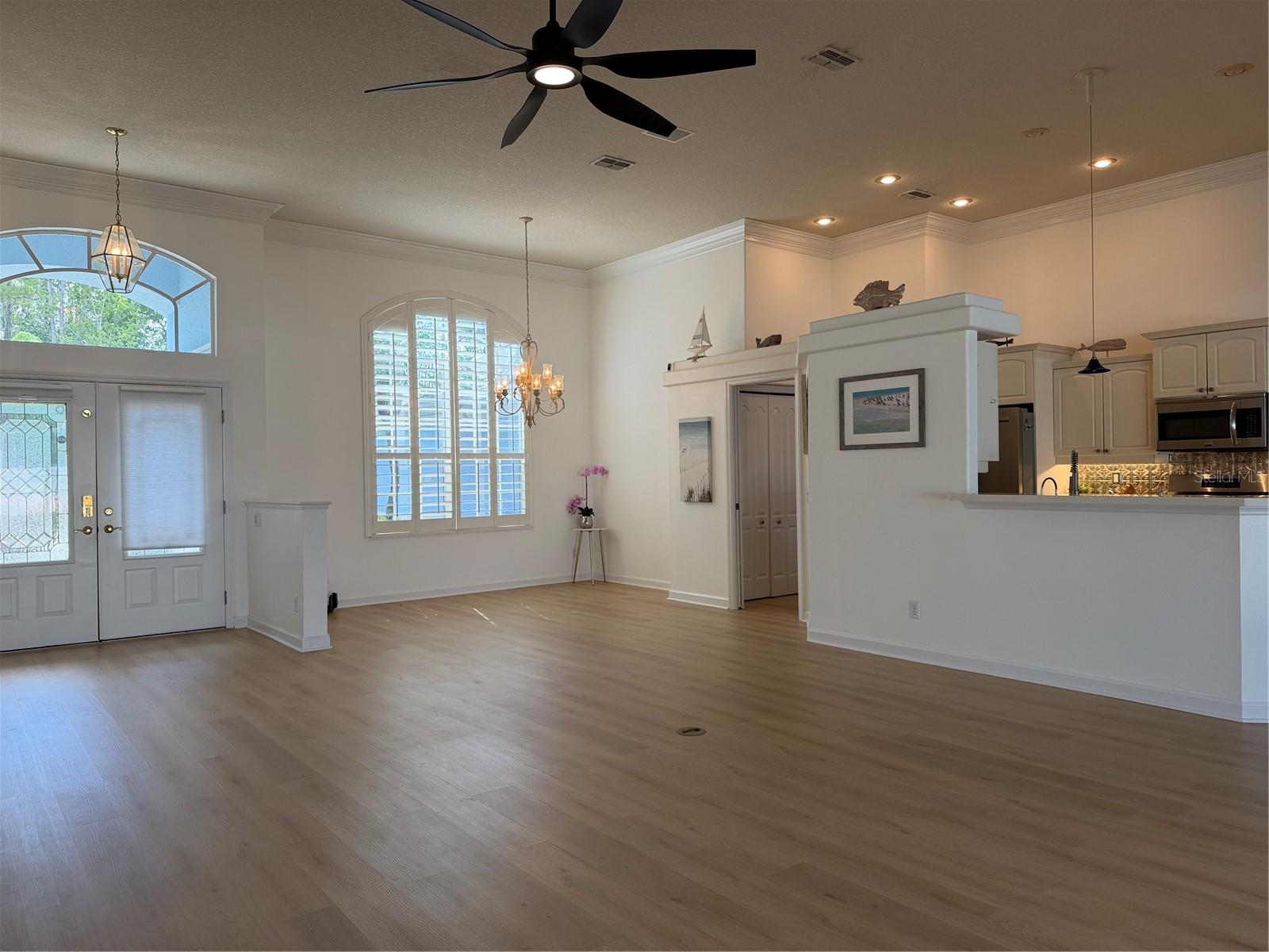 Looking at living area from the primary bedroom