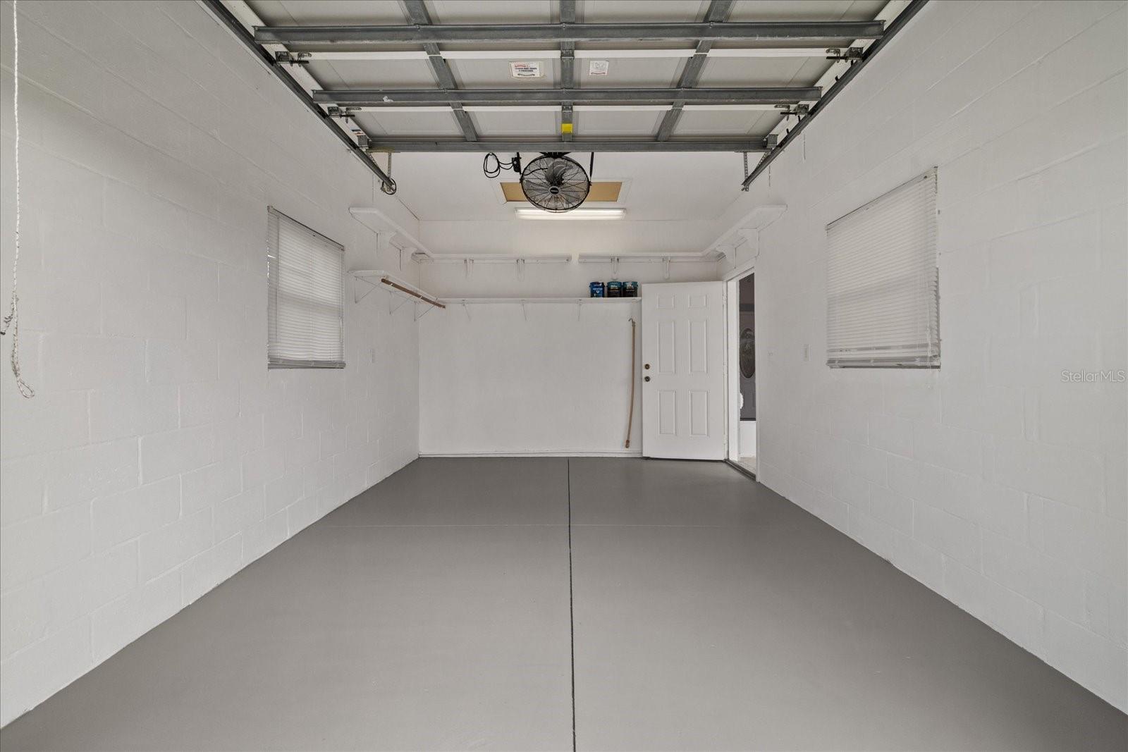 Garage with doors open