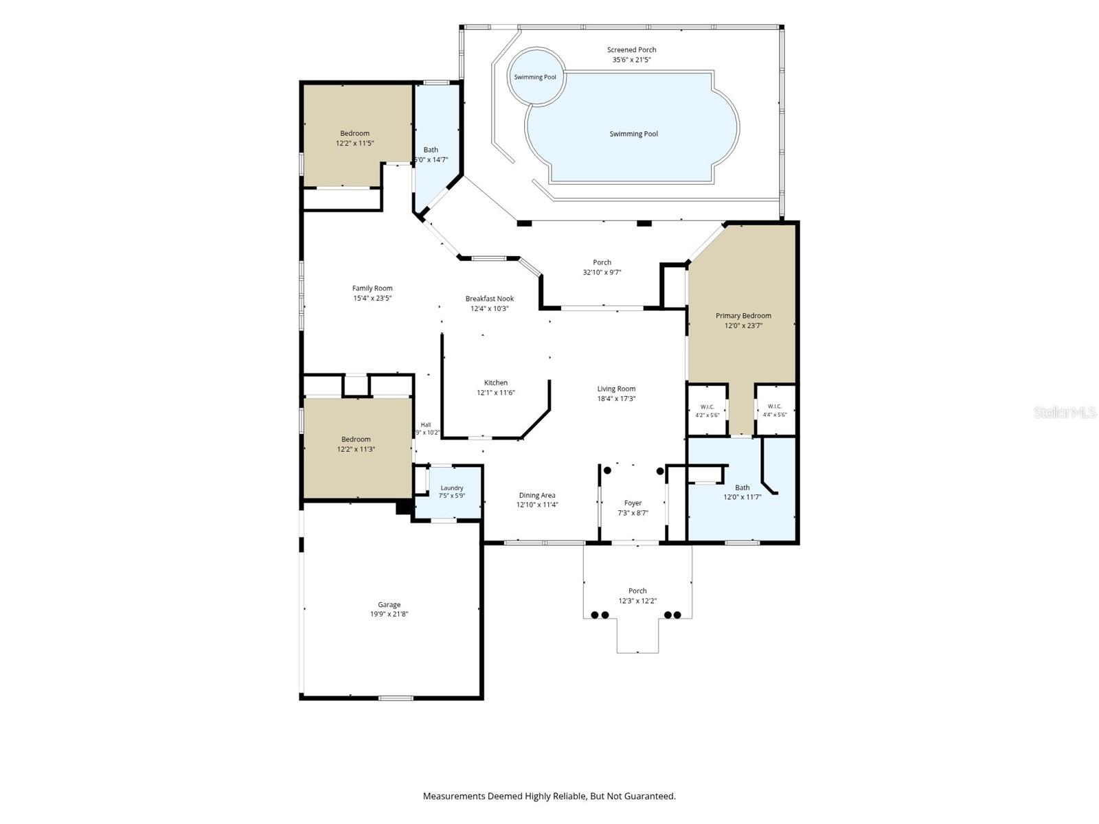 Split floorplan of nearly 2100 sf. Every bedroom is private.