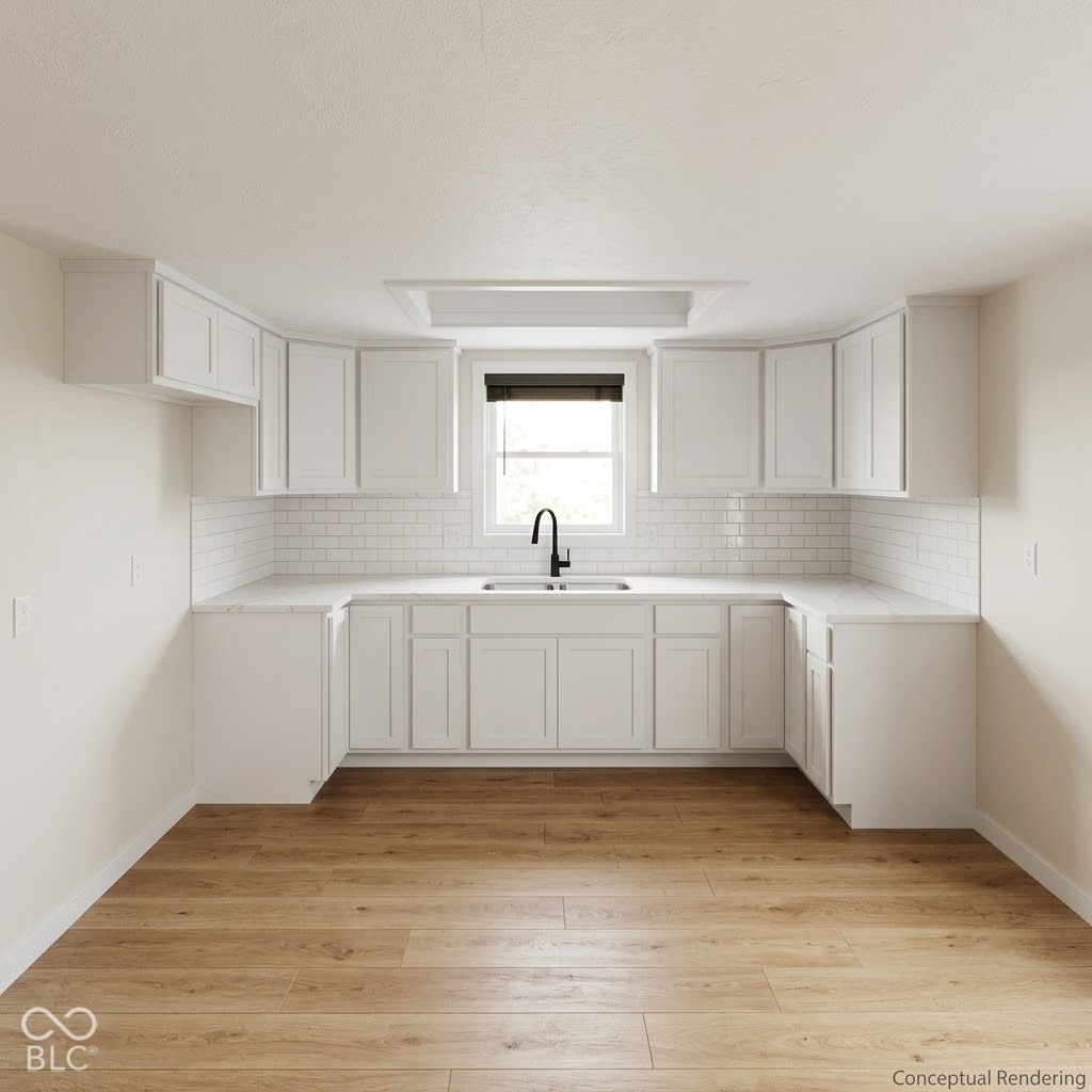 Virtually Altered - VIRTUALLY STAGED / CONCEPTUAL DESIGN: Illustration of potential finished space only. Property sold as-is; furnishings, fixtures, and finishes are not included. See preceding photo for actual current condition.