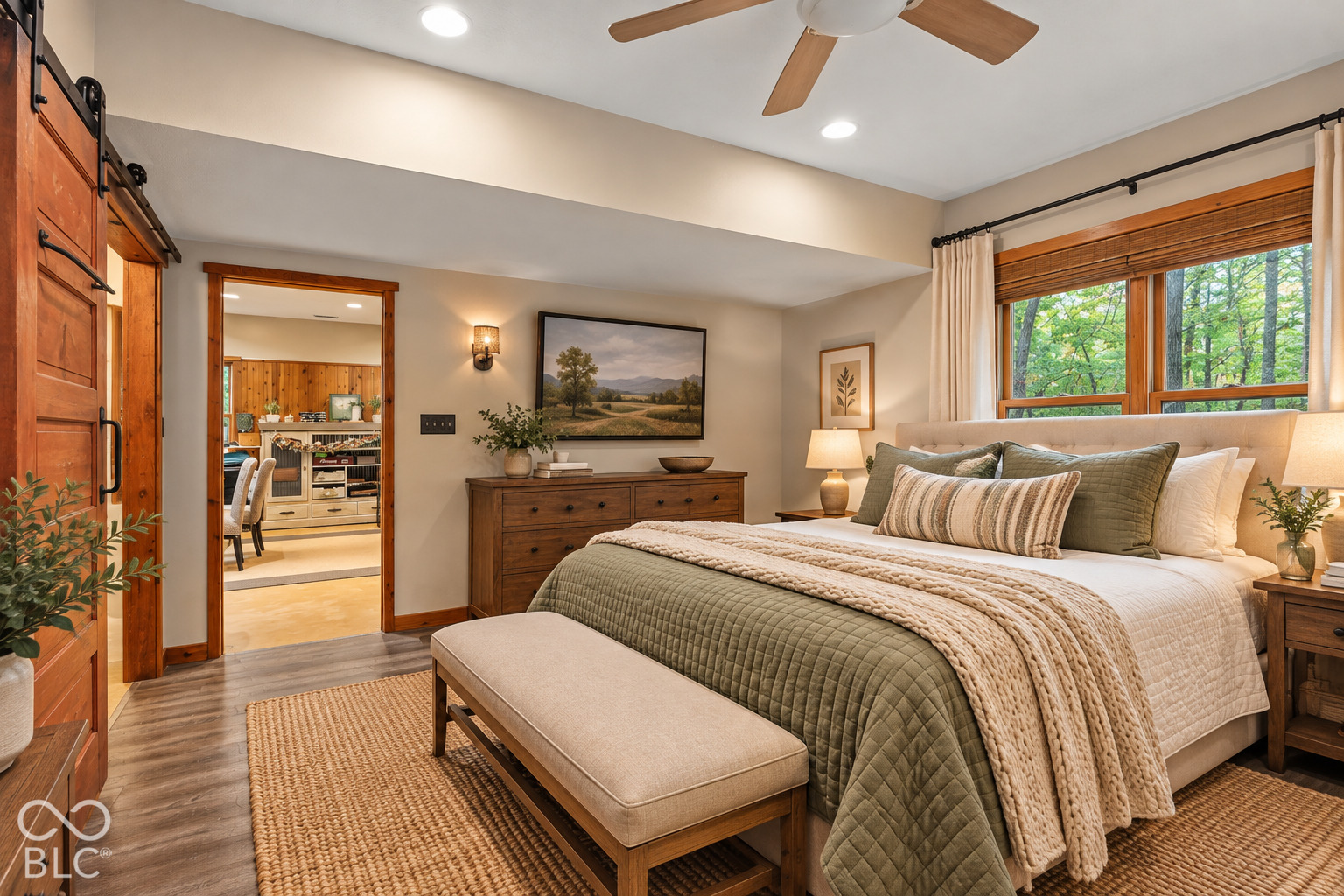 Virtually Altered - One of 3 primary bedroom suites in the basement.  Virtually staged