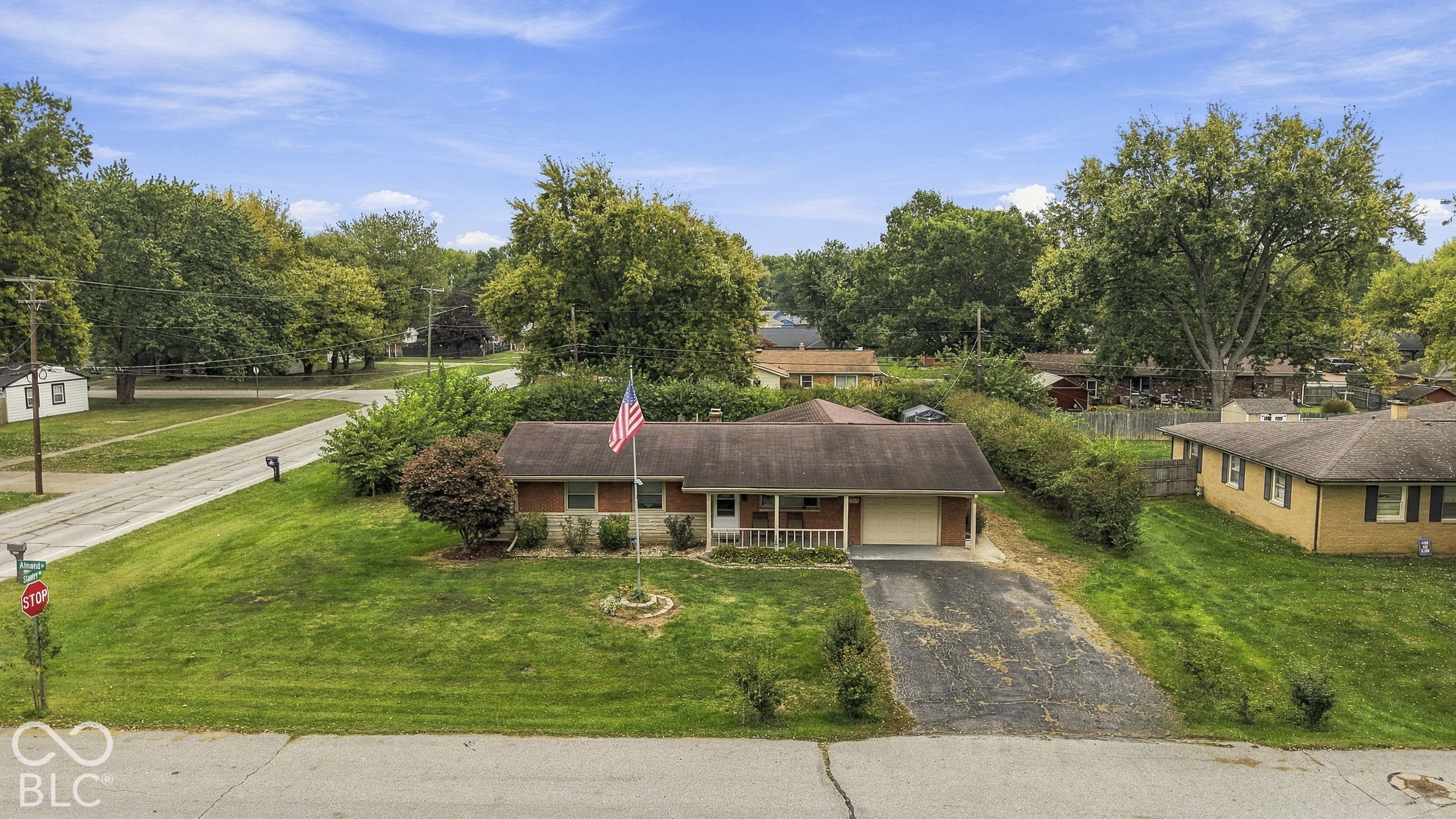 Arial view of the front of the house.