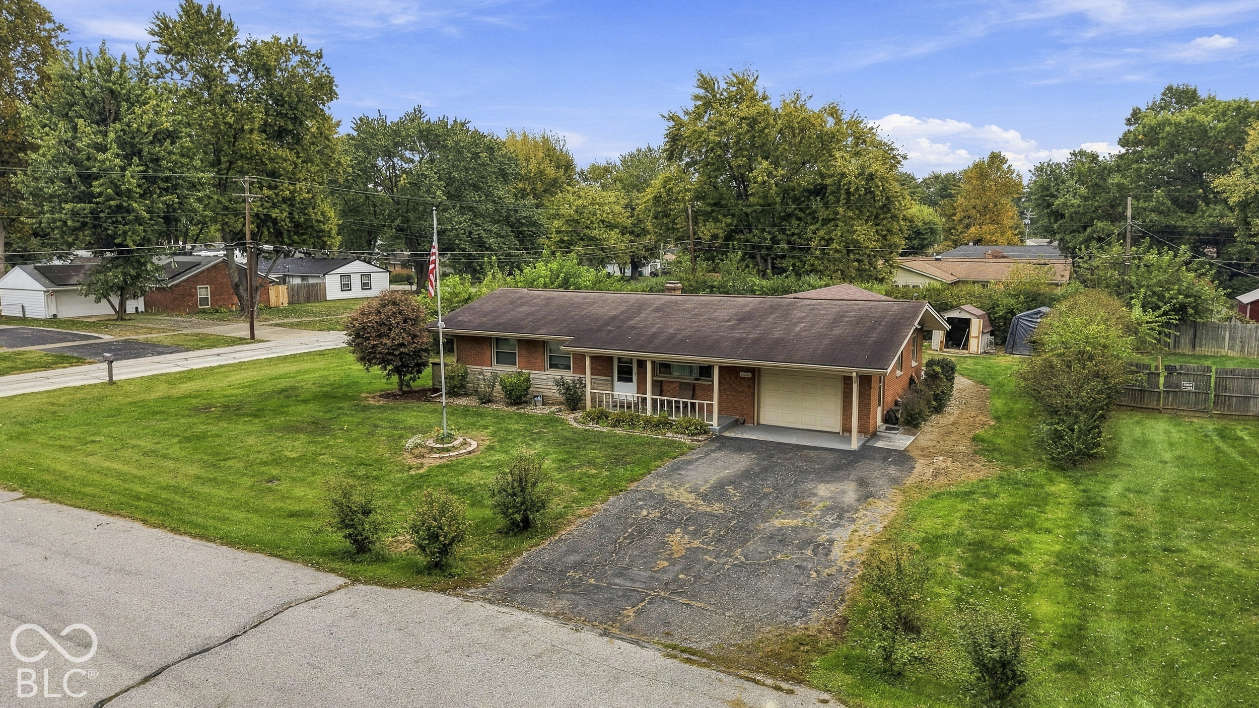 Arial view of the front of the house.