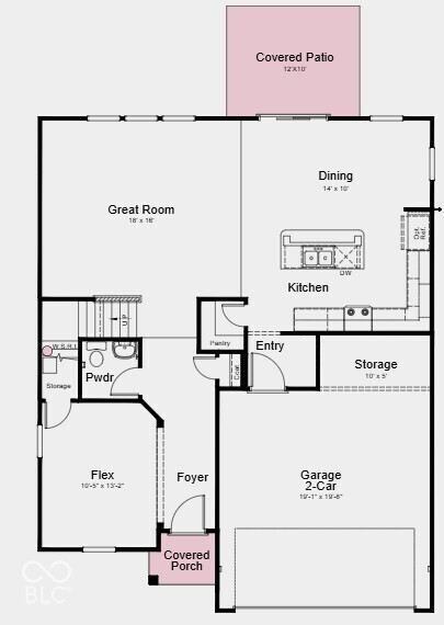 First Floor Plan - Additional Highlights Include: water softener rough-in, gas line to kitchen, and covered porch
