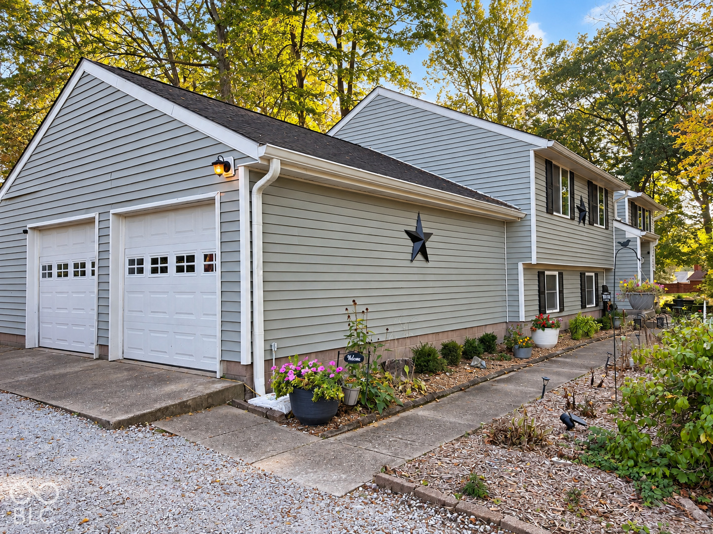 Oversized and heated garage with workshop area