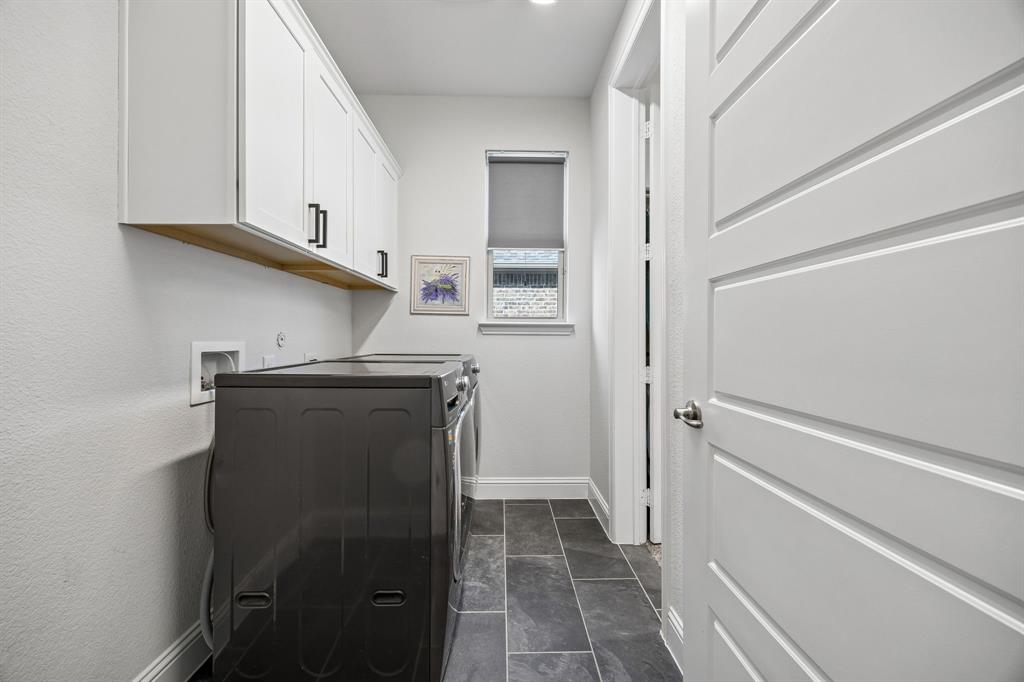 Laundry area with cabinet space and washer hookup. Walk-in Closet is connected to Utility room