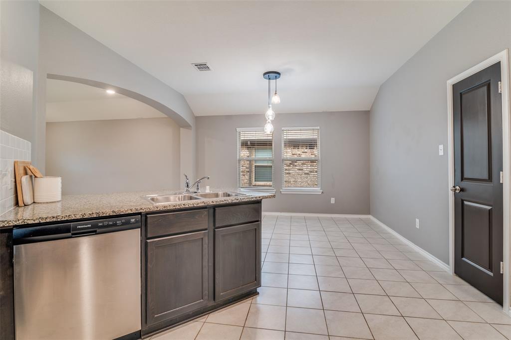 Kitchen open to dining and living room