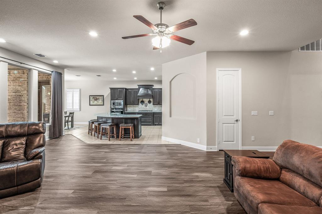 Living space is open to kitchen