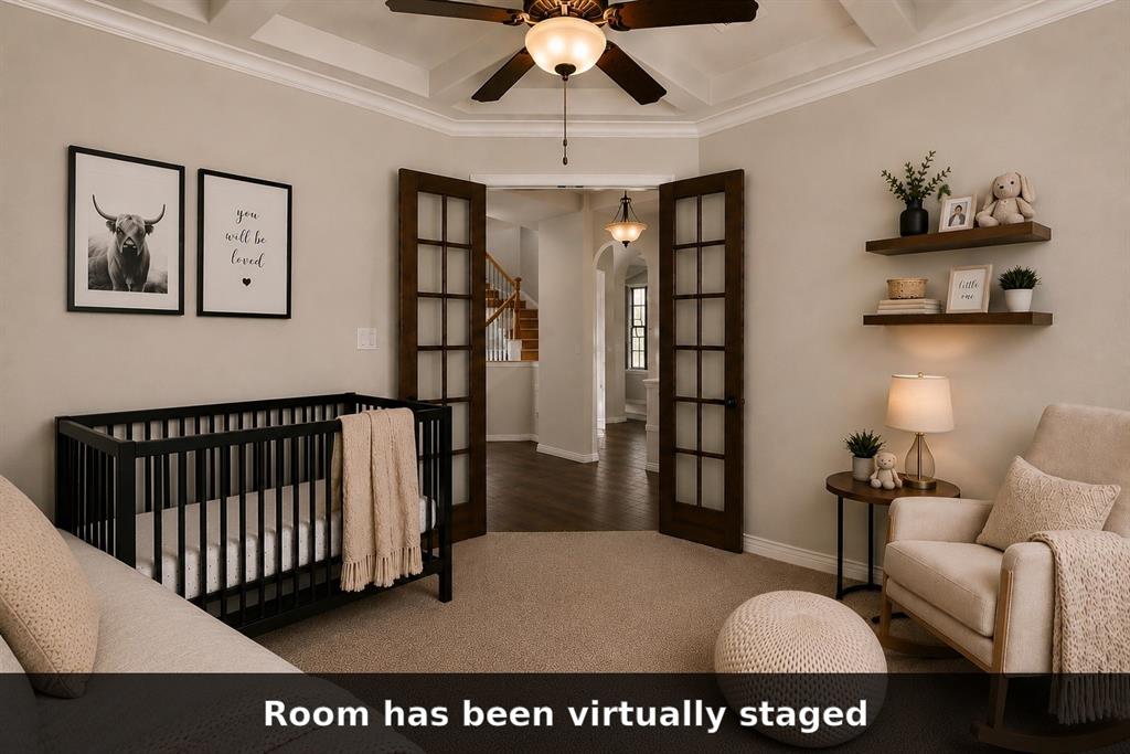 Study/flex room virtually staged to illustrate 4th bedroom or nursery use.