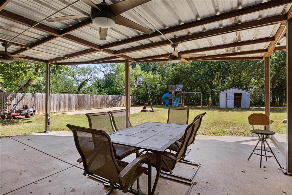 Back patio offers plenty of space for year around living and entertaining.