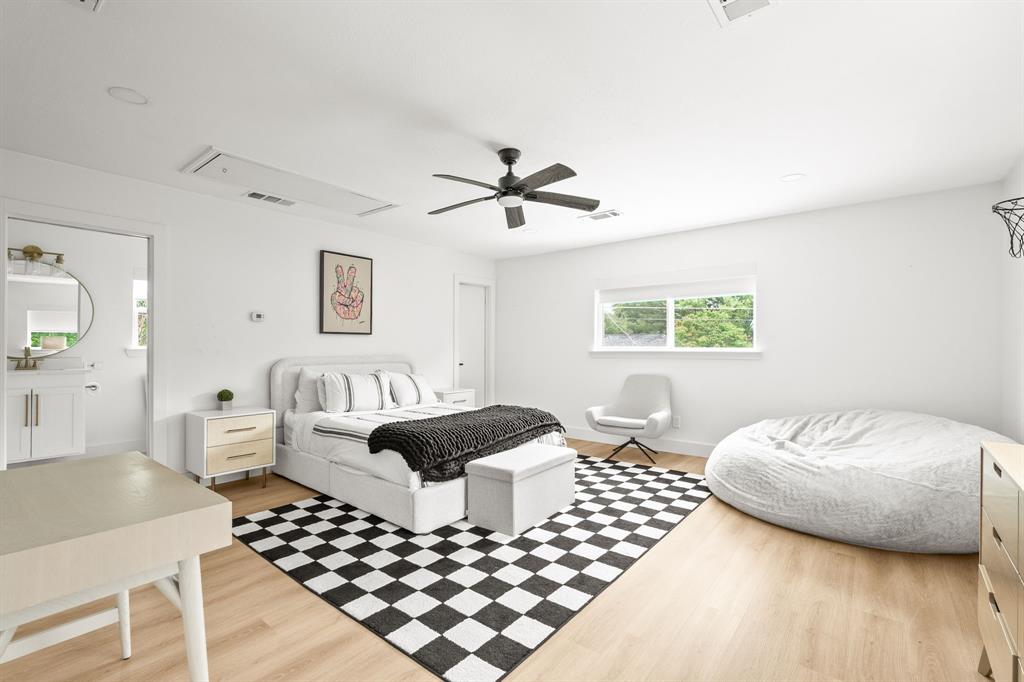 Bright interior space with light wood-finish flooring