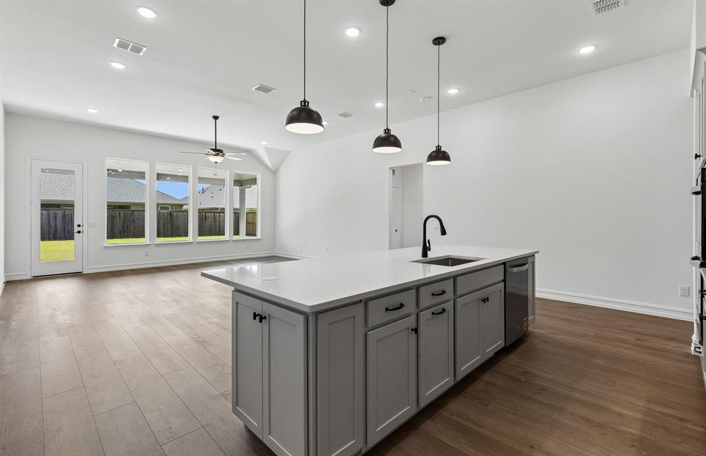 Kitchen with pendent lighting