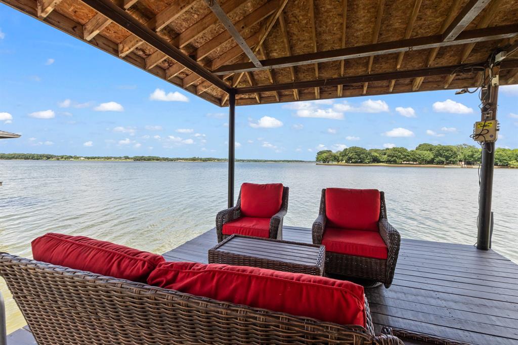 Covered sitting area on the dock.