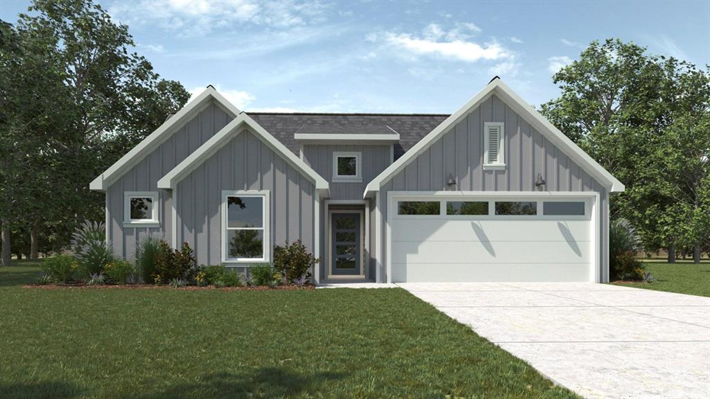 Contemporary board and batten siding exterior with a dark shingle roof