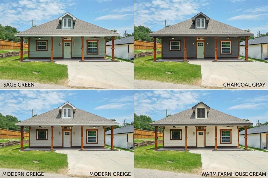 Exterior Finish Specification. Displaying variations of color palettes applied to the property exterior