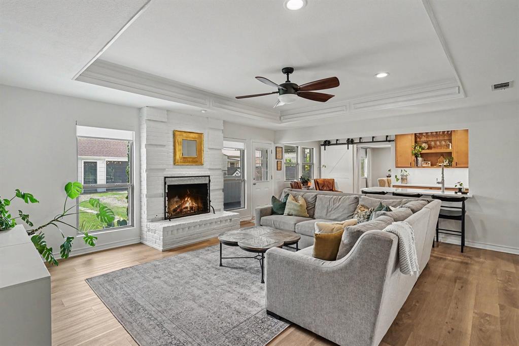 Living Room with wood burning, gas start fireplace and hearth. Living Room with wood burning, gas start fireplace and hearth.