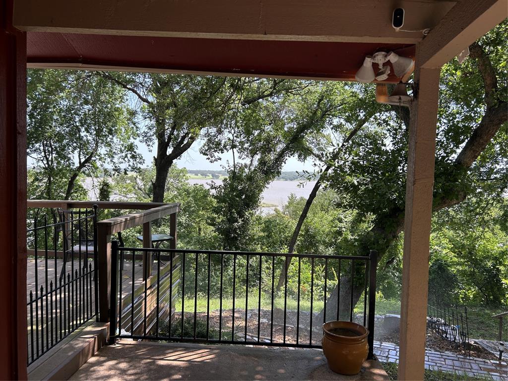 view of the lake from front porch
