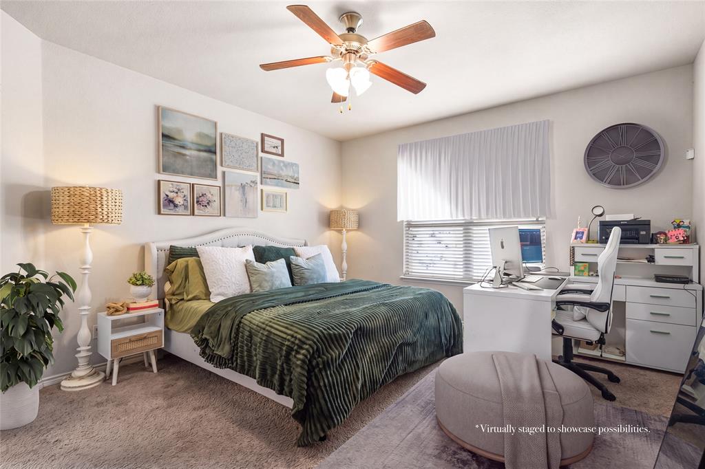 Primary Bedroom virtually staged to showcase possibilities.