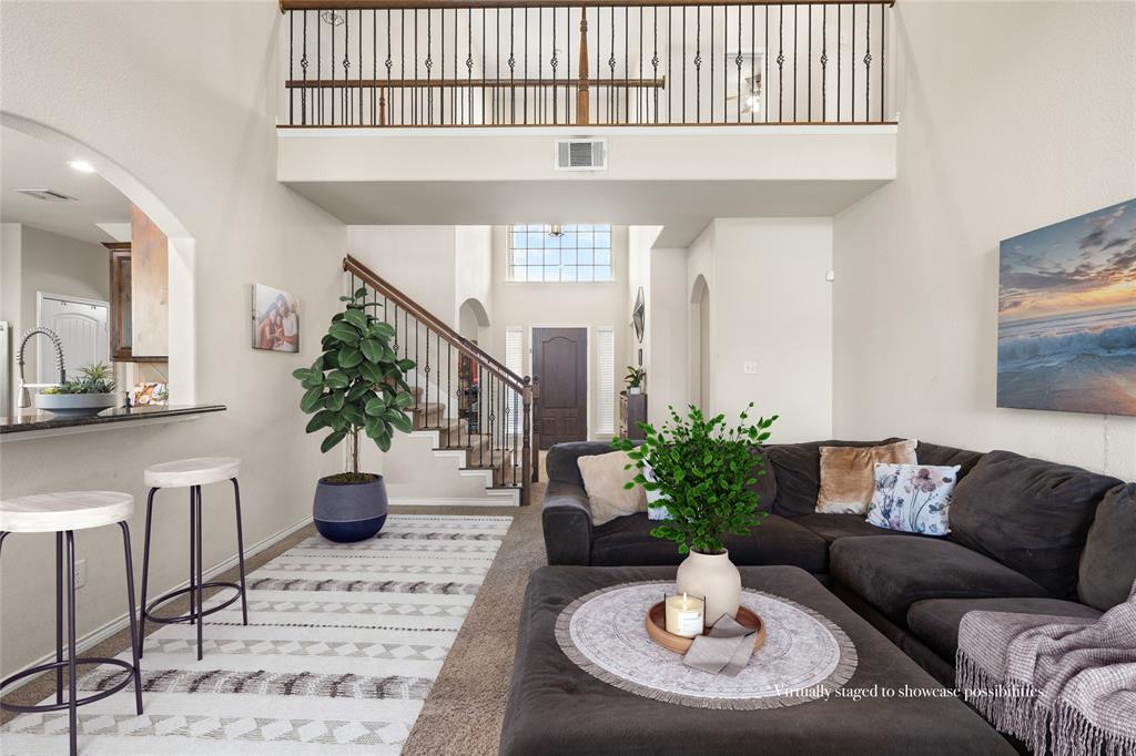 Open style living area. Virtually staged to showcase possibilities.